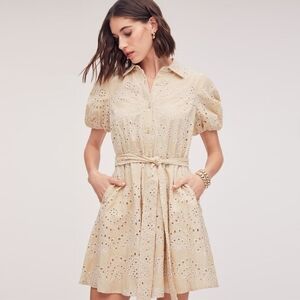 Sam Edelman Beige Eyelet Mini Shirt Dress